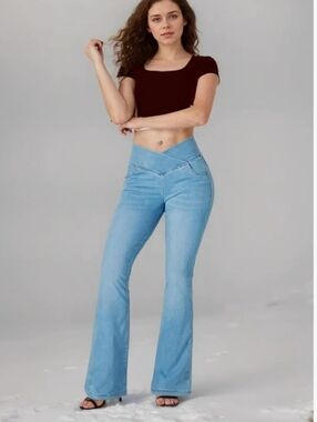 NWT Blue Rose High-Waist Flare Jeans in Light Blue